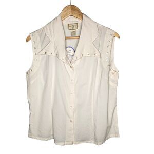 APRIL CORNELL Sleeveless Blouse XL Ecru Button Accents Western Cowgirl Prairie